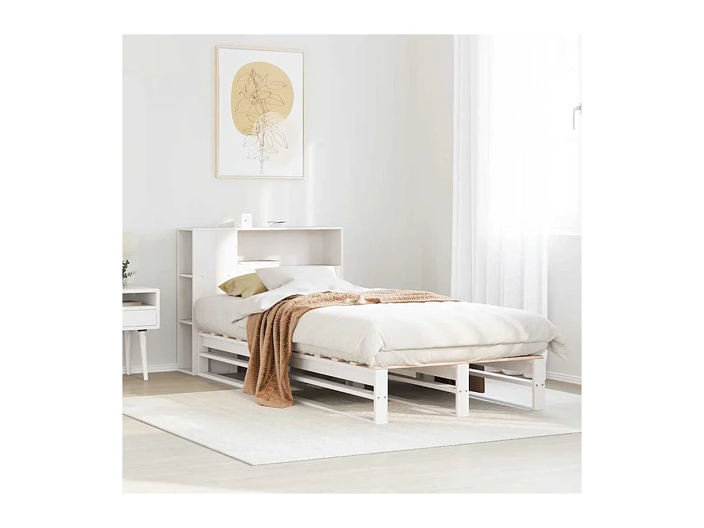 Lit bibliothèque sans matelas blanc 90x200 cm bois massif
