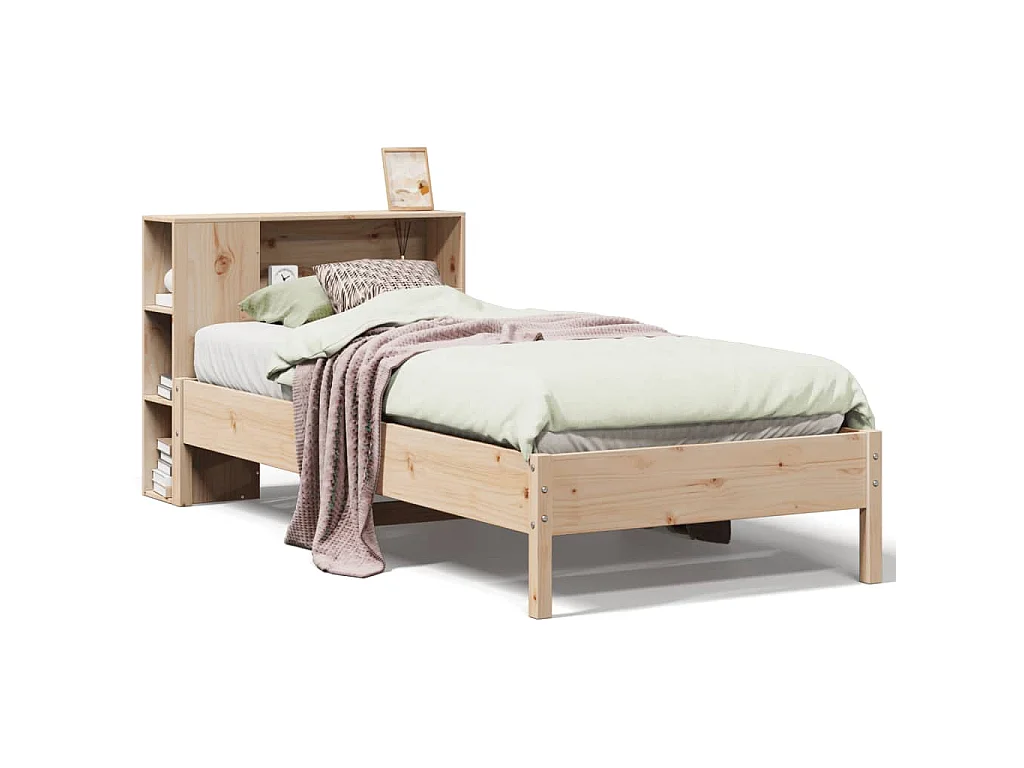 Giroletto con Libreria senza Materasso 75x190 cm in Legno Pino