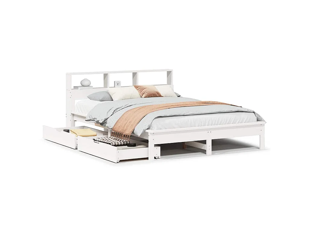 Cama com estante sem colchão 135x190 cm pinho maciço branco