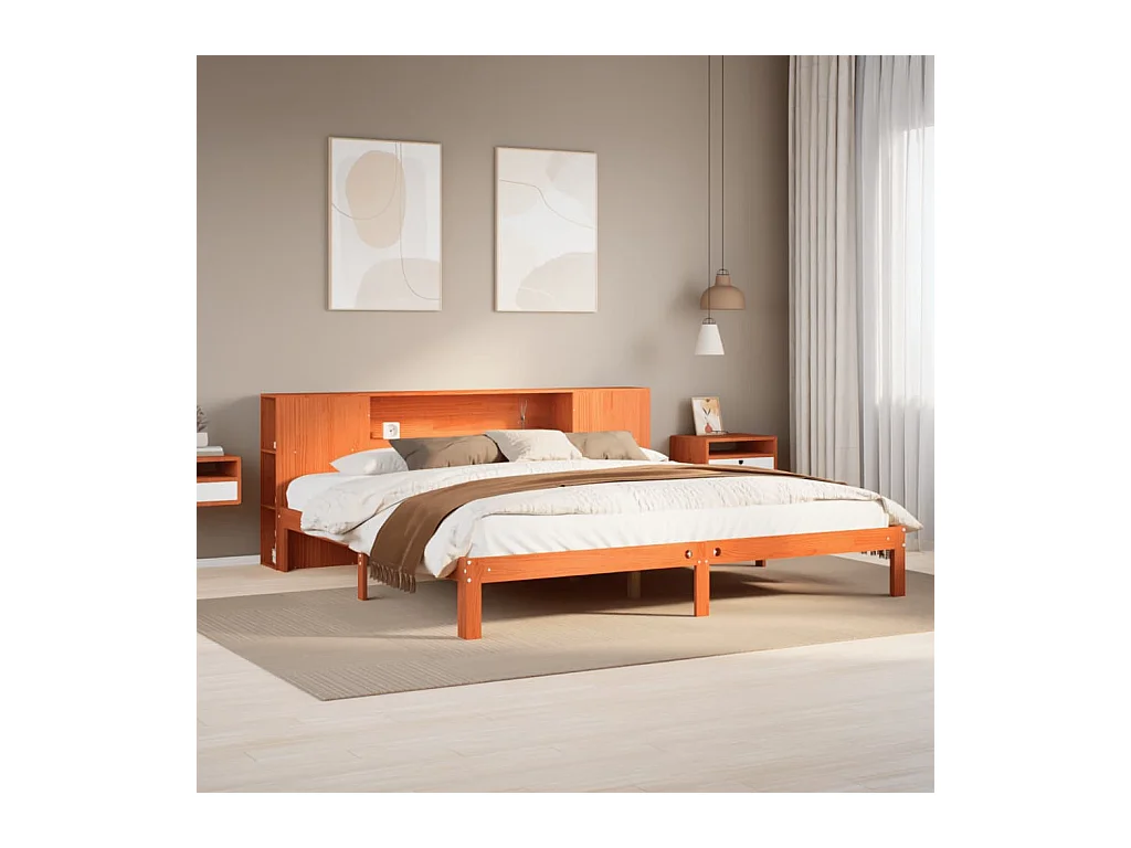 Lit bibliothèque sans matelas cire marron 180x200 cm pin massif