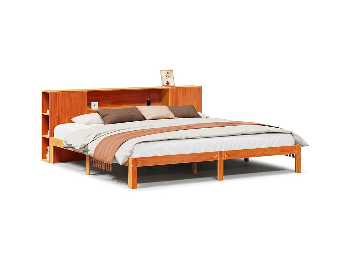 Massivholzbett mit Regal ohne Matratze Wachsbraun 180x200 cm