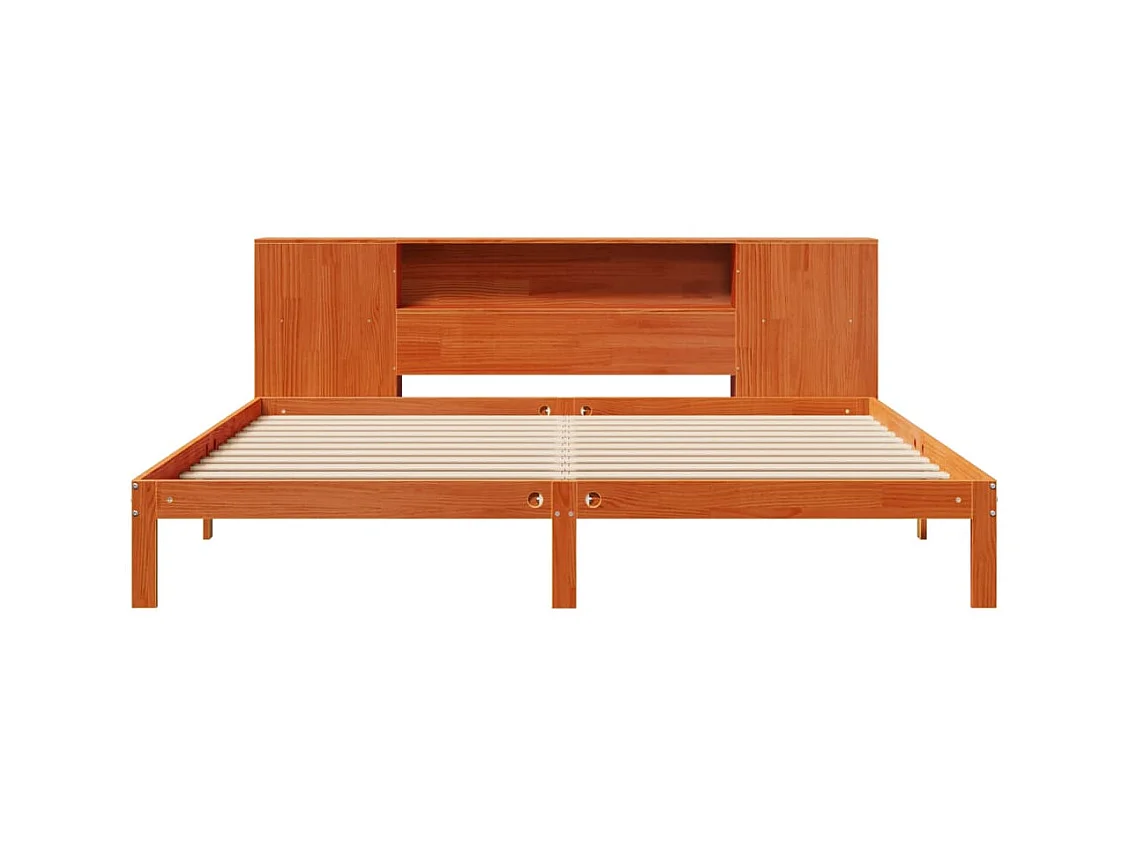 Massivholzbett mit Regal ohne Matratze Wachsbraun 180x200 cm