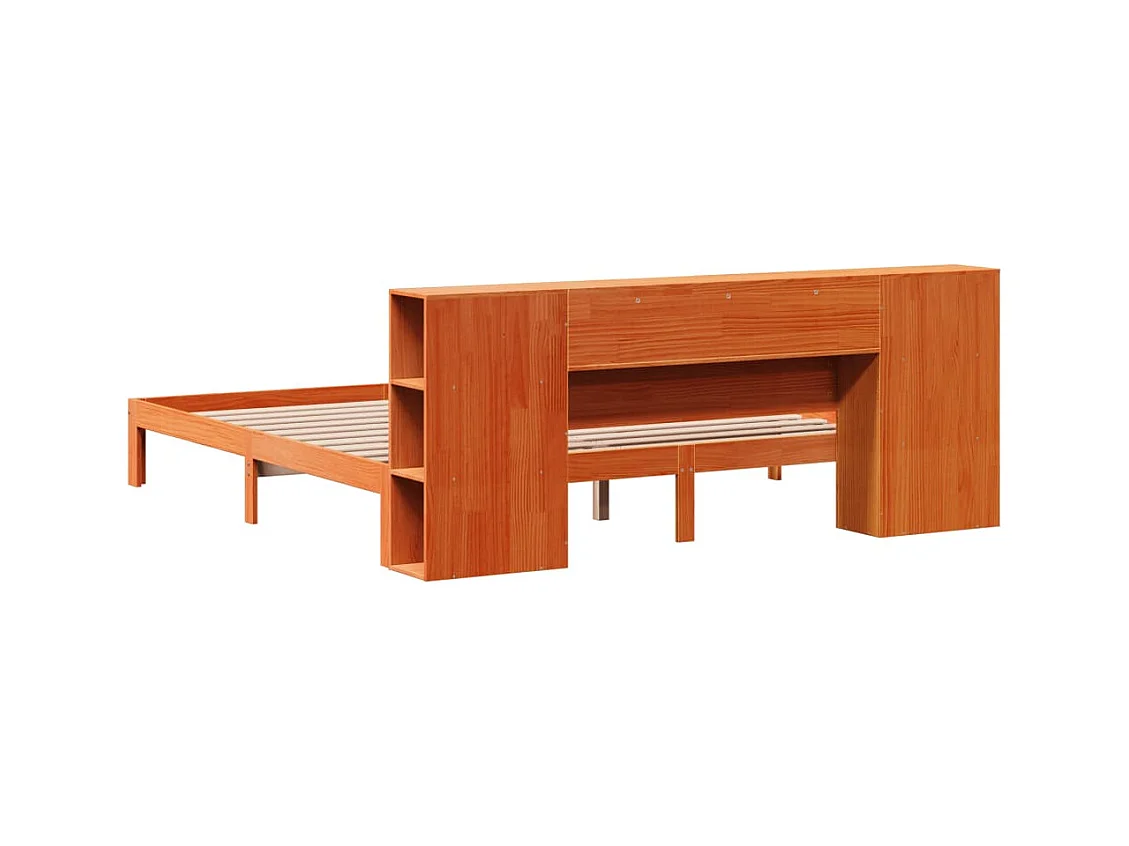Massivholzbett mit Regal ohne Matratze Wachsbraun 180x200 cm