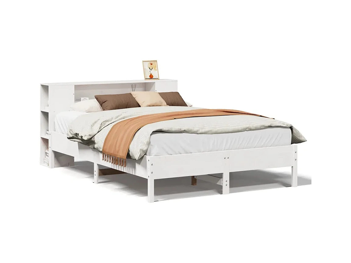 Lit bibliothèque sans matelas blanc 120x200 cm bois pin massif