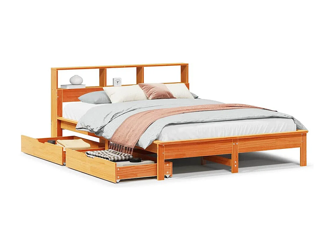 Lit bibliothèque sans matelas cire marron 120x200 cm pin massif