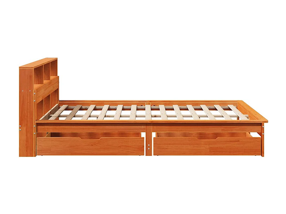 Lit bibliothèque sans matelas cire marron 120x200 cm pin massif
