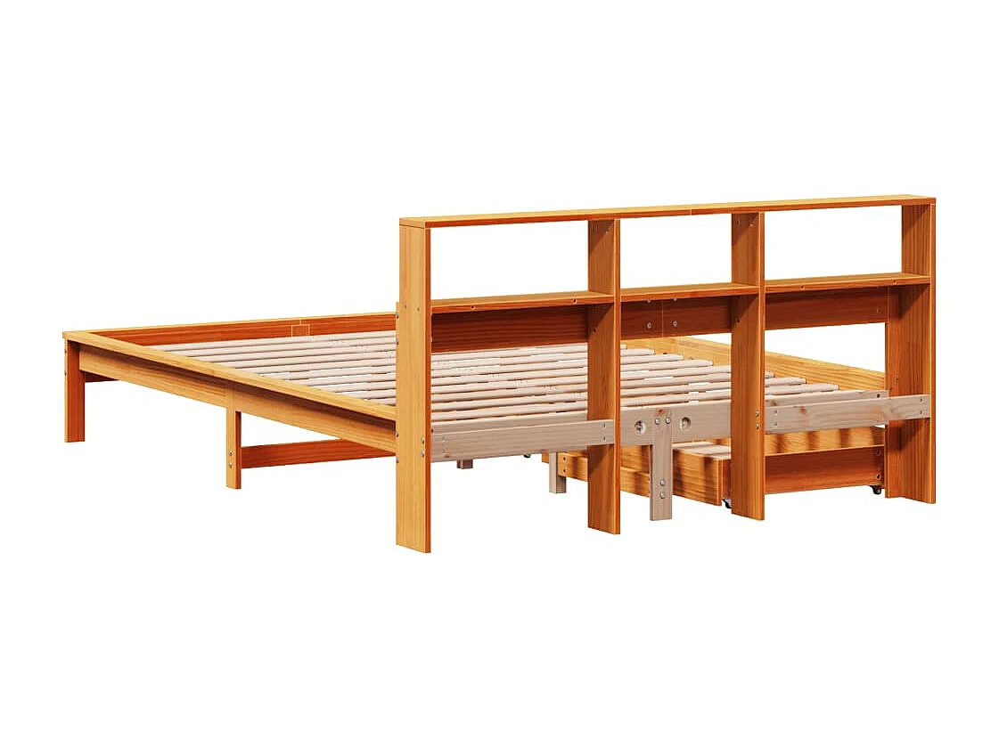 Lit bibliothèque sans matelas cire marron 120x200 cm pin massif
