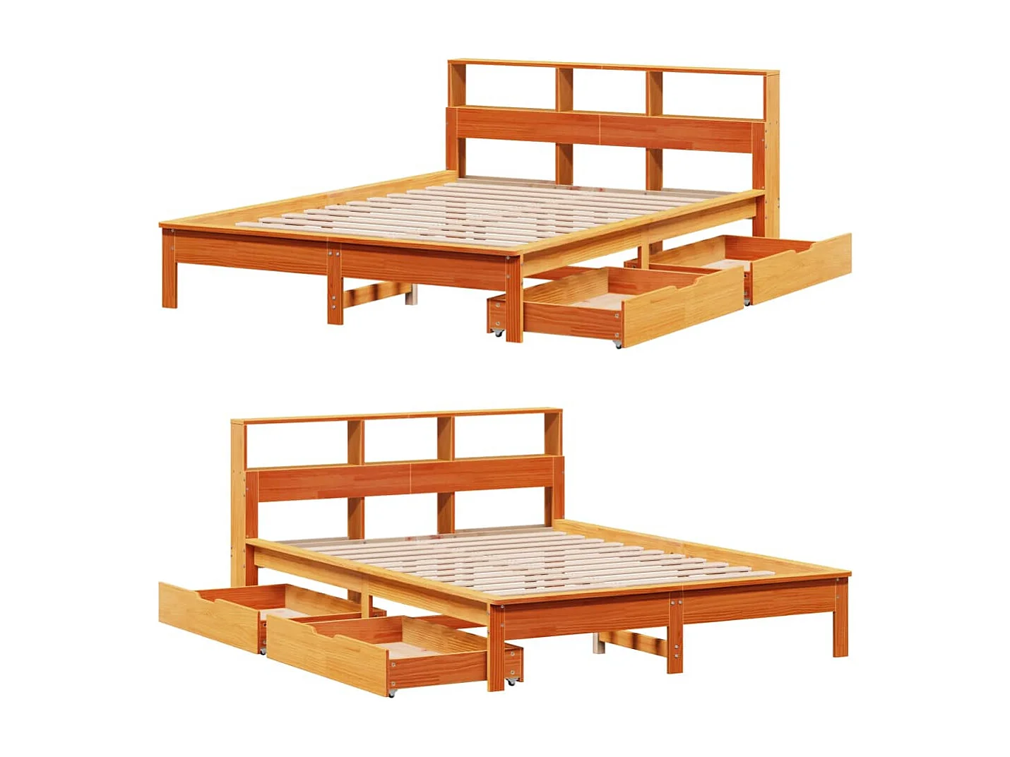 Lit bibliothèque sans matelas cire marron 120x200 cm pin massif