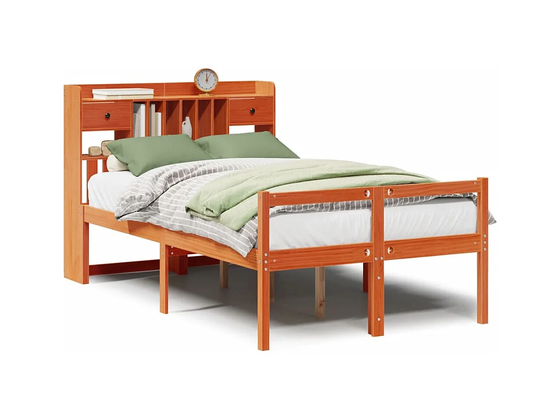 Massivholzbett mit Regal ohne Matratze Wachsbraun 135x190 cm