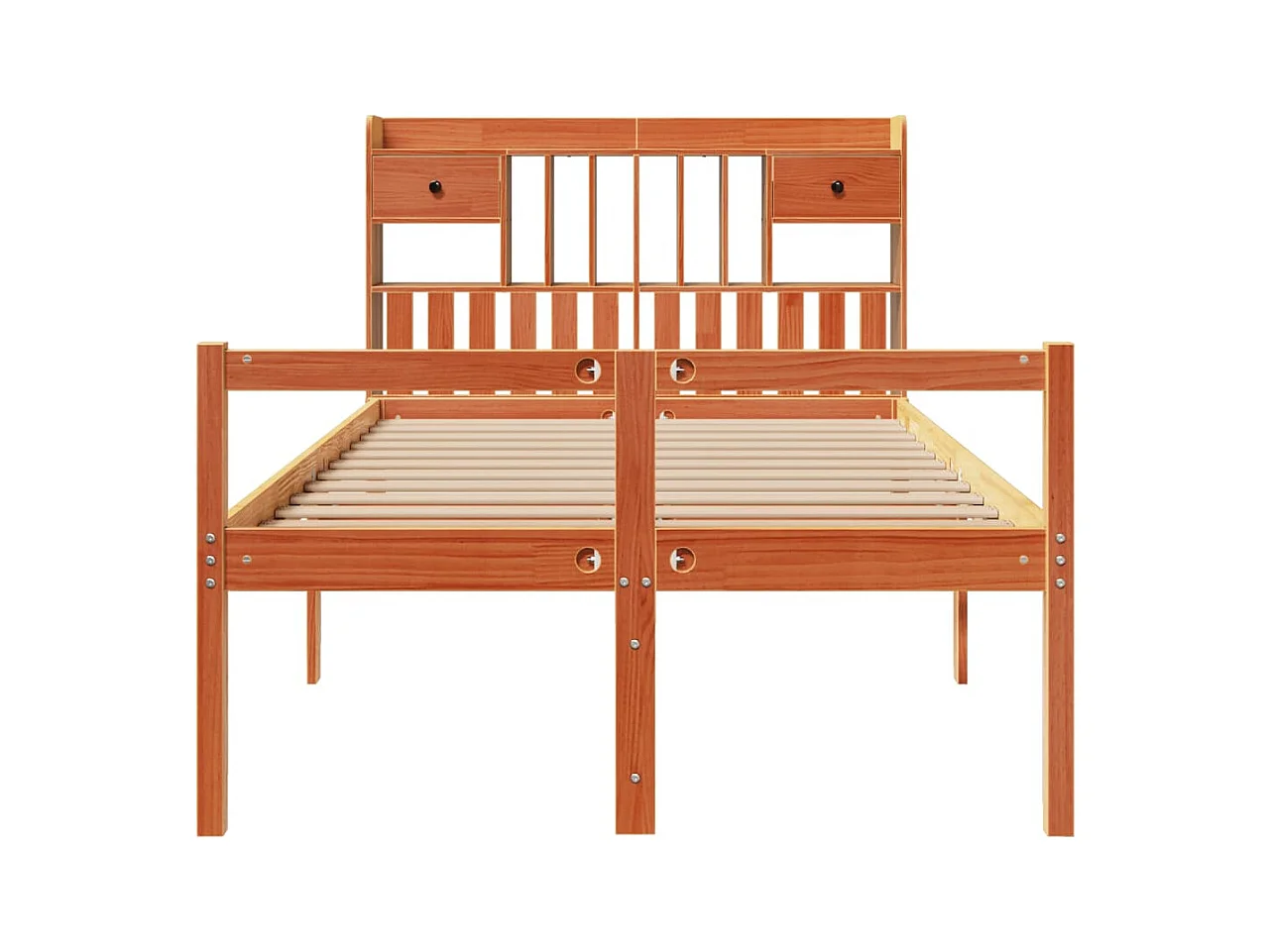 Massivholzbett mit Regal ohne Matratze Wachsbraun 135x190 cm