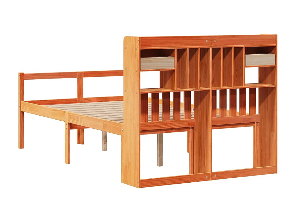 Bed met boekenkast zonder matras grenenhout wasbruin 135x190 cm