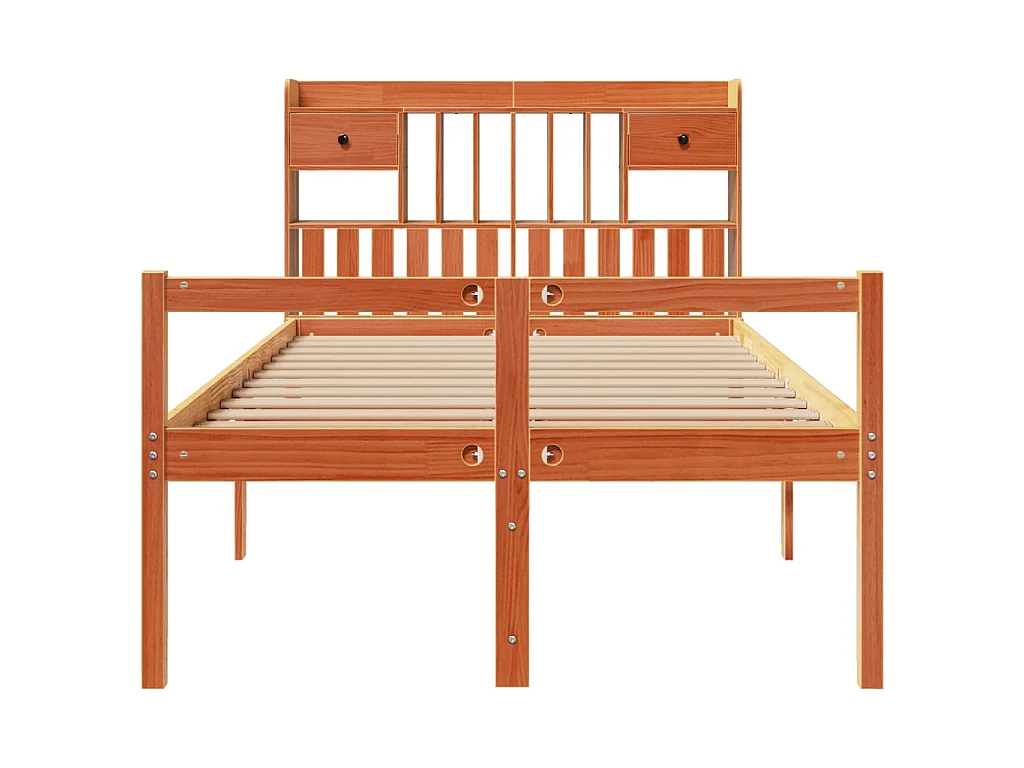 Massivholzbett mit Regal ohne Matratze Wachsbraun 135x190 cm