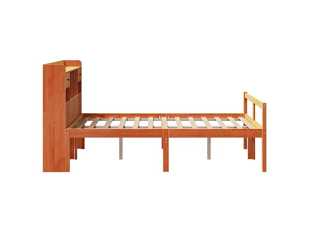 Massivholzbett mit Regal ohne Matratze Wachsbraun 135x190 cm