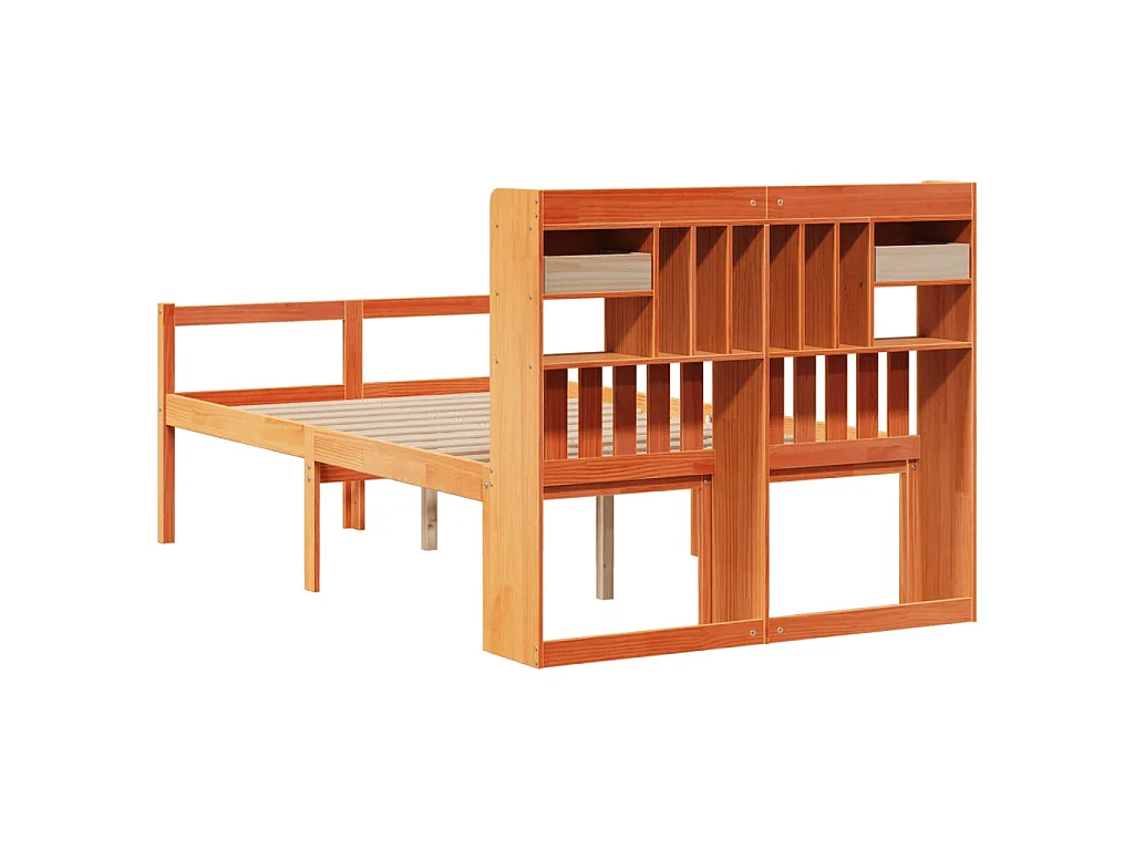 Massivholzbett mit Regal ohne Matratze Wachsbraun 135x190 cm