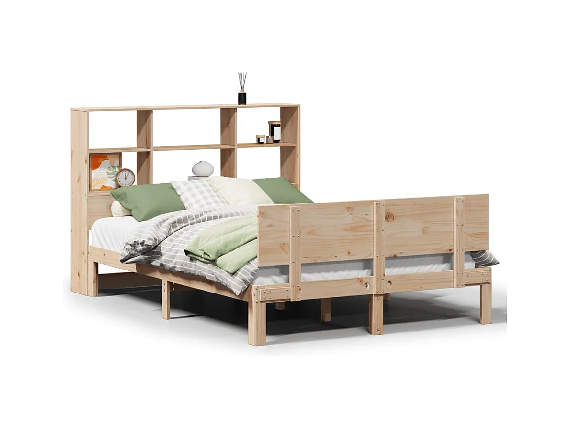 Lit bibliothèque sans matelas 140x190 cm bois de pin massif