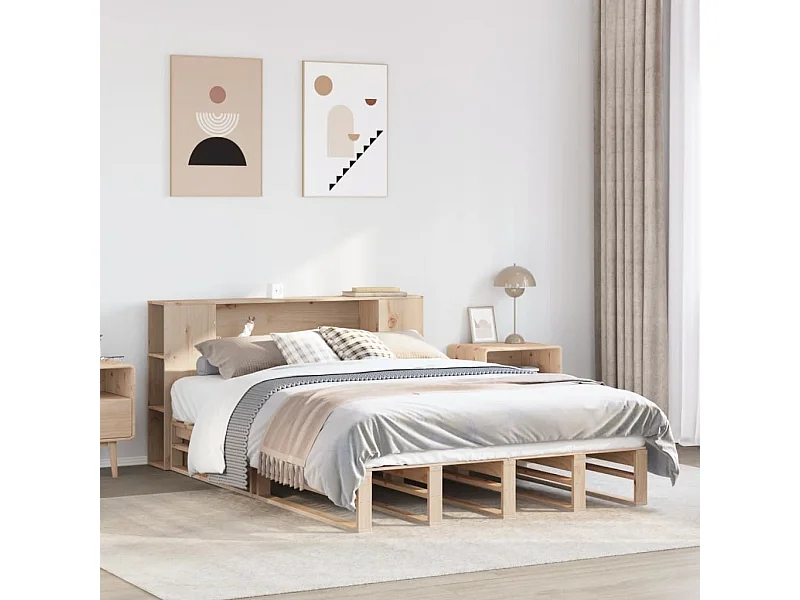 Bed met boekenkast zonder matras massief hout 120x200 cm