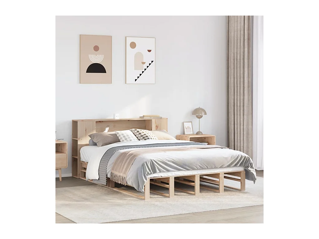 Lit bibliothèque sans matelas 120x200 cm bois massif