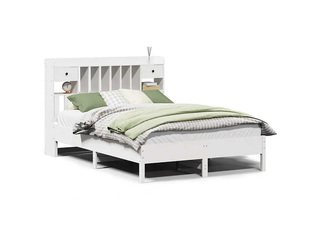 Cama com estante sem colchão 135x190 cm pinho maciço branco