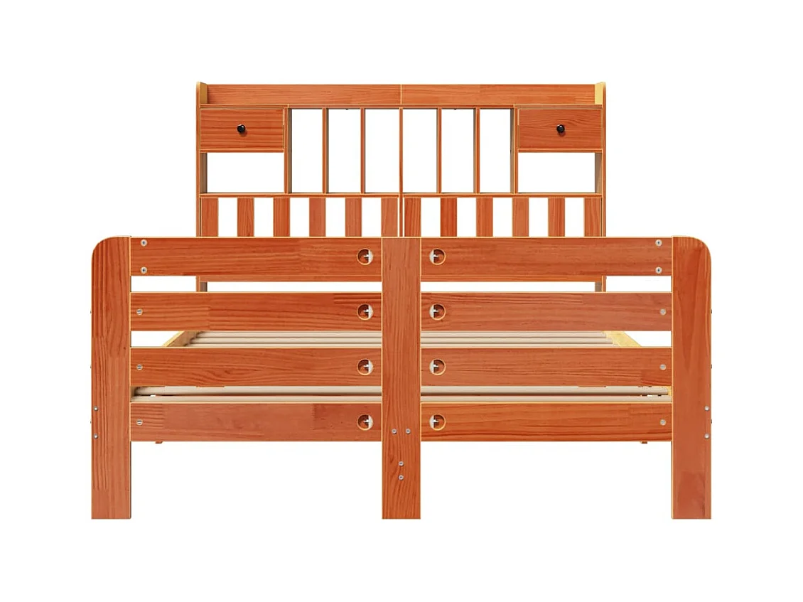 Lit bibliothèque sans matelas cire marron 160x200 cm pin massif