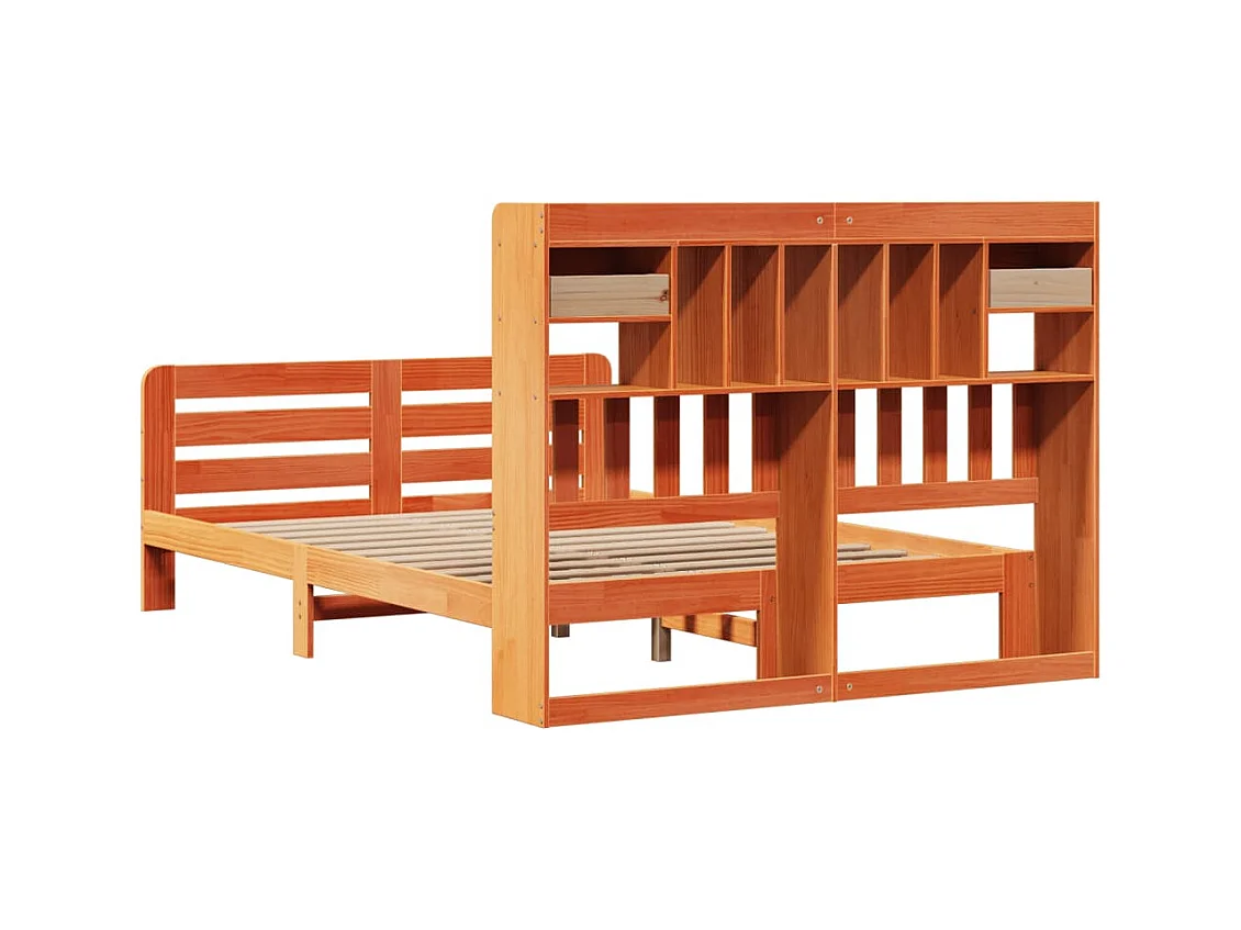 Lit bibliothèque sans matelas cire marron 160x200 cm pin massif
