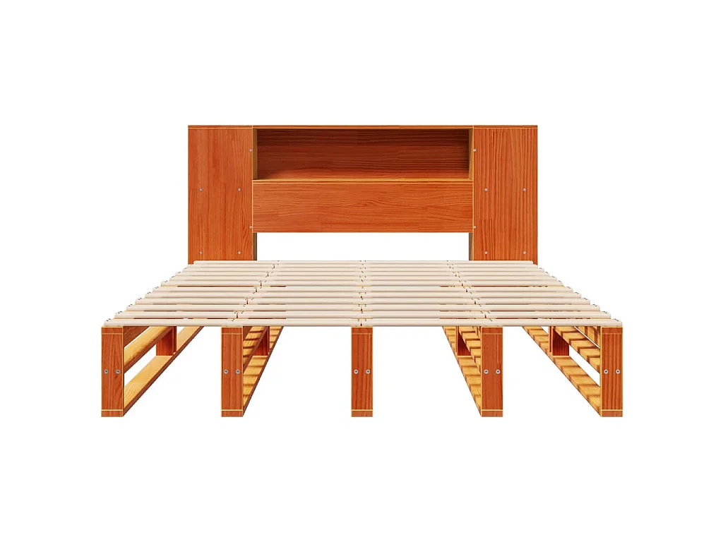 Lit bibliothèque sans matelas cire marron 135x190cm bois massif