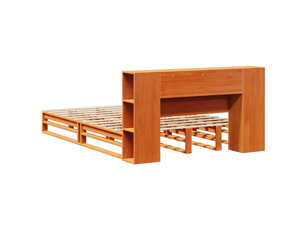 Lit bibliothèque sans matelas cire marron 135x190cm bois massif