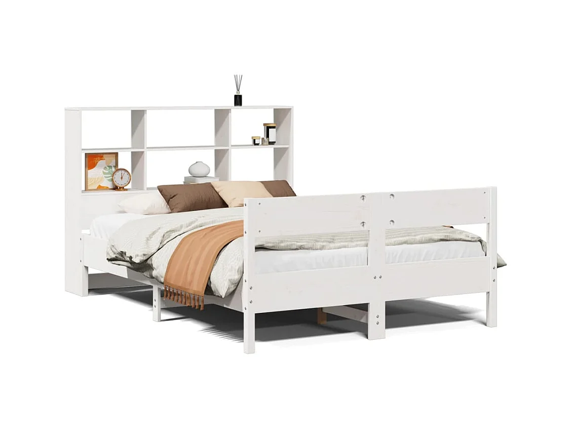 Lit bibliothèque sans matelas blanc 120x190 cm bois pin massif