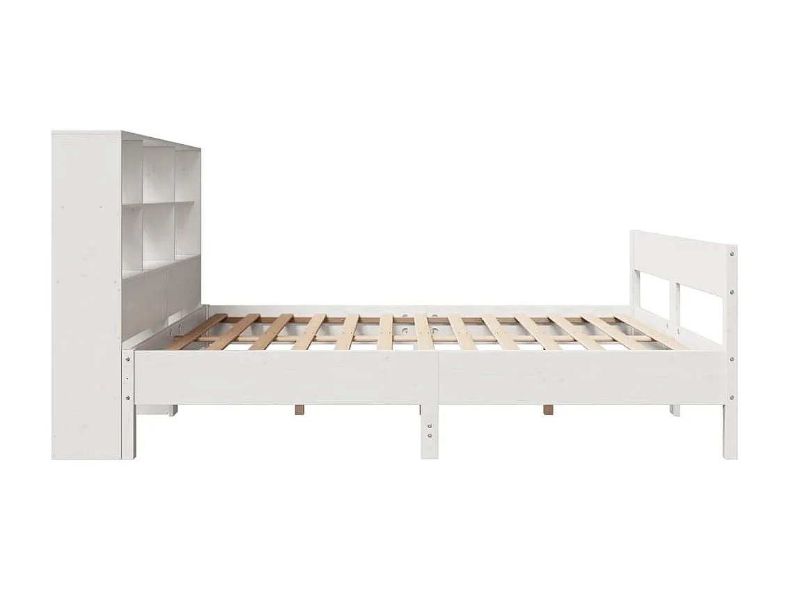 Massivholzbett mit Regal ohne Matratze Weiß 120x190 cm Kiefer