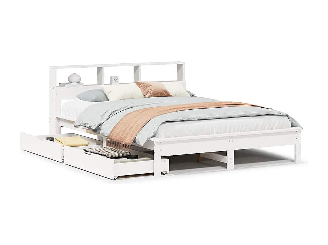 Lit bibliothèque sans matelas blanc 160x200 cm bois pin massif