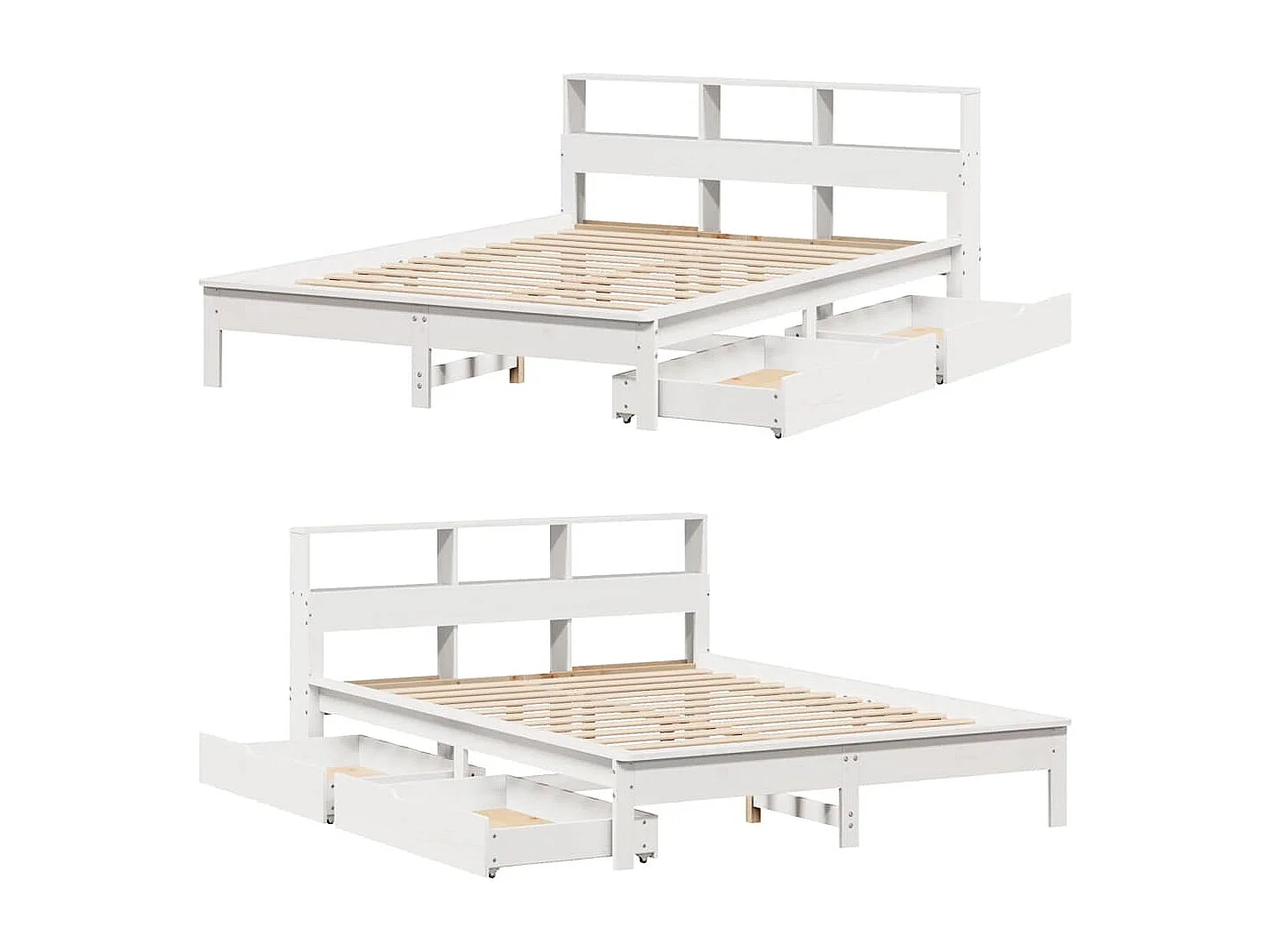 Lit bibliothèque sans matelas blanc 160x200 cm bois pin massif