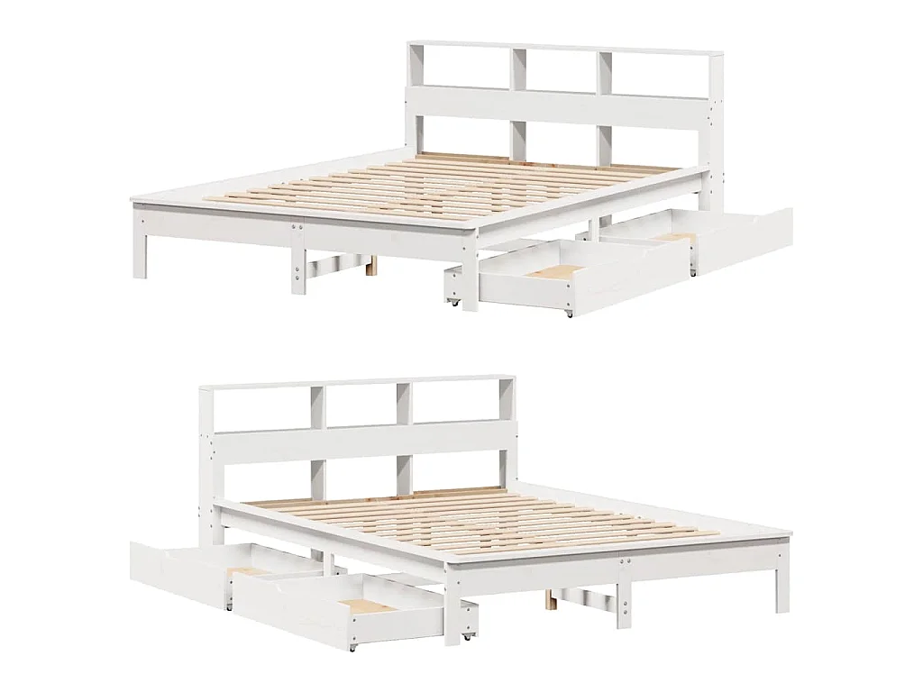 Bed met boekenkast zonder matras grenenhout wit 160x200 cm