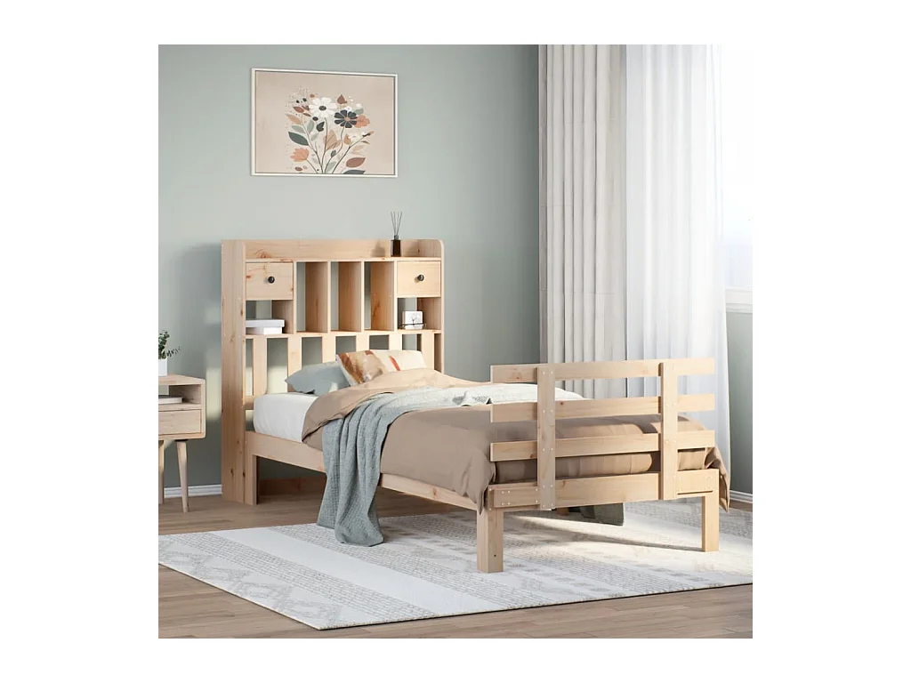 Lit bibliothèque sans matelas 90x200 cm bois de pin massif