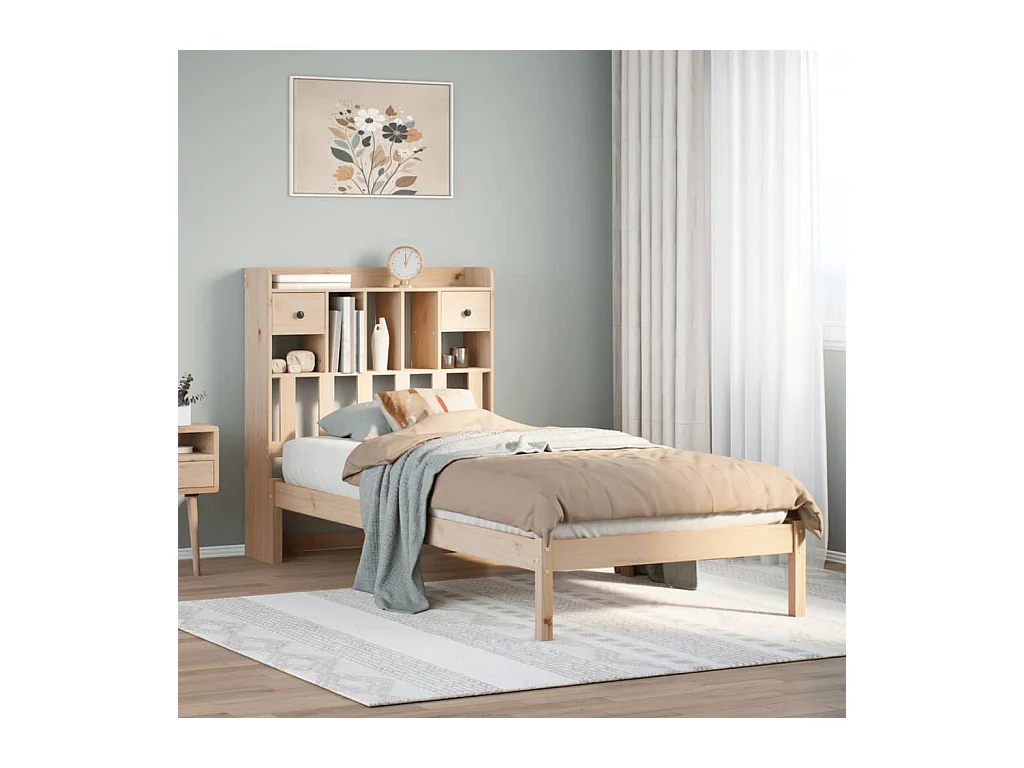 Massivholzbett mit Regal ohne Matratze 90x190 cm Kiefer
