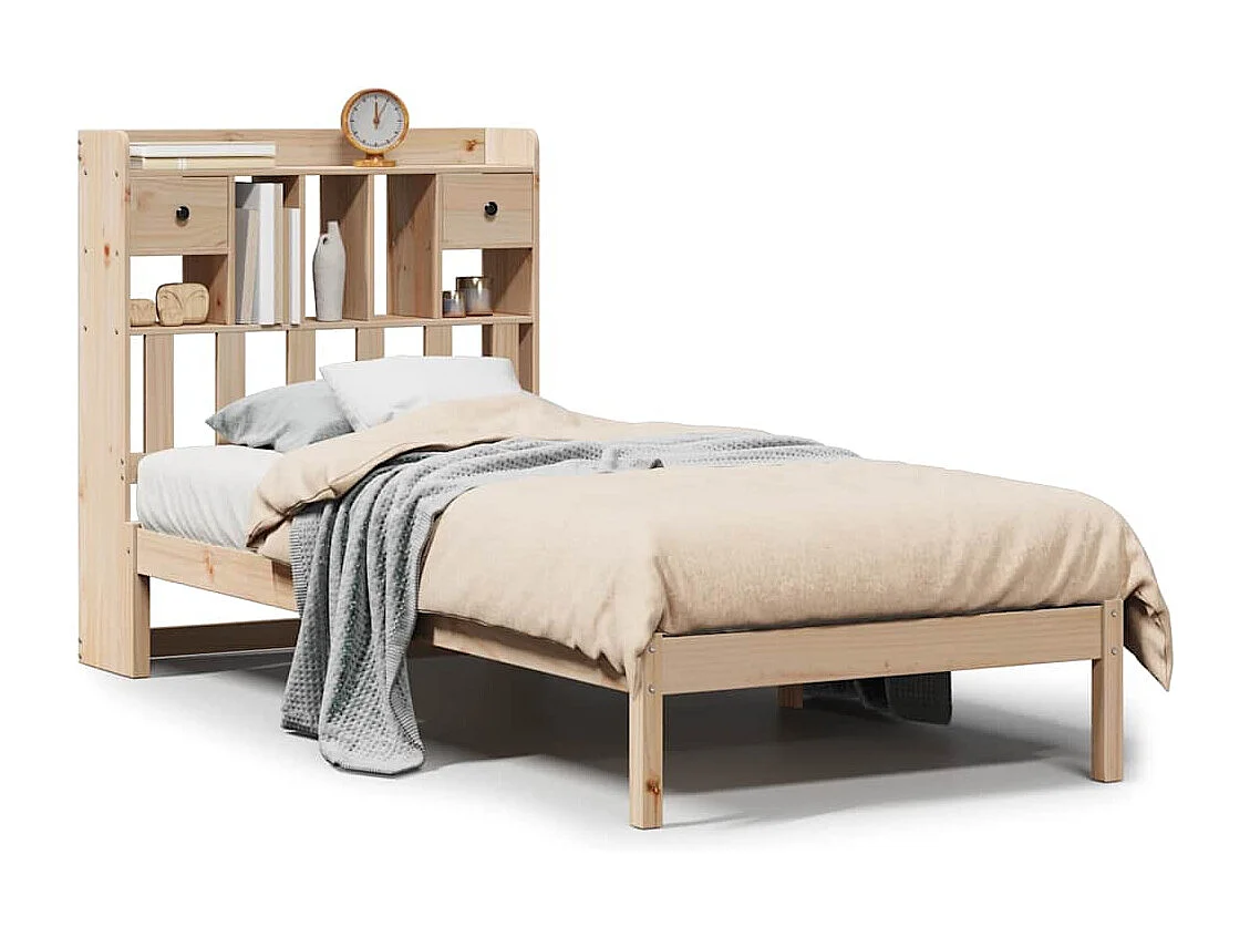 Massivholzbett mit Regal ohne Matratze 90x190 cm Kiefer
