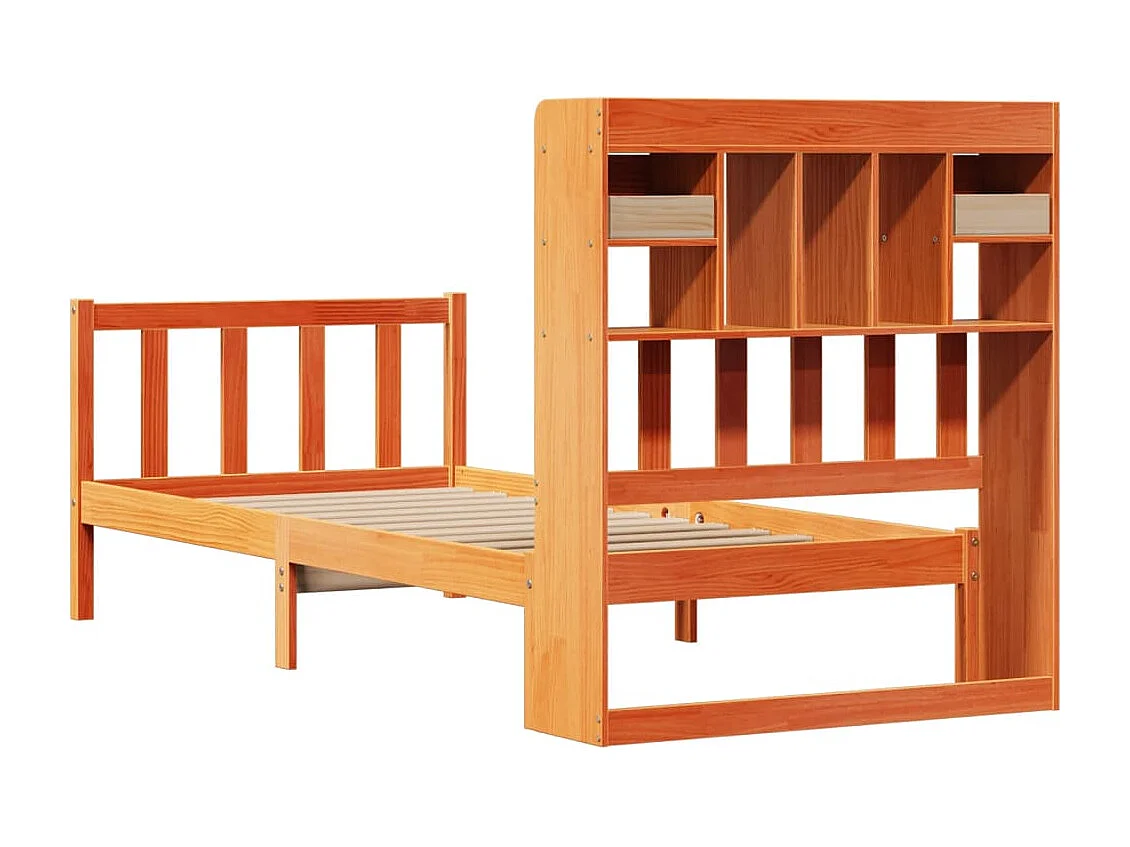 Letto Libreria senza Materasso Marrone Cera 100x200 cm in Pino