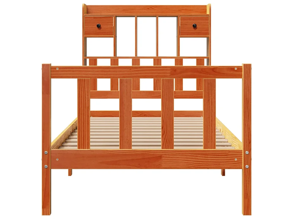 Bed met boekenkast zonder matras grenenhout wasbruin 100x200 cm