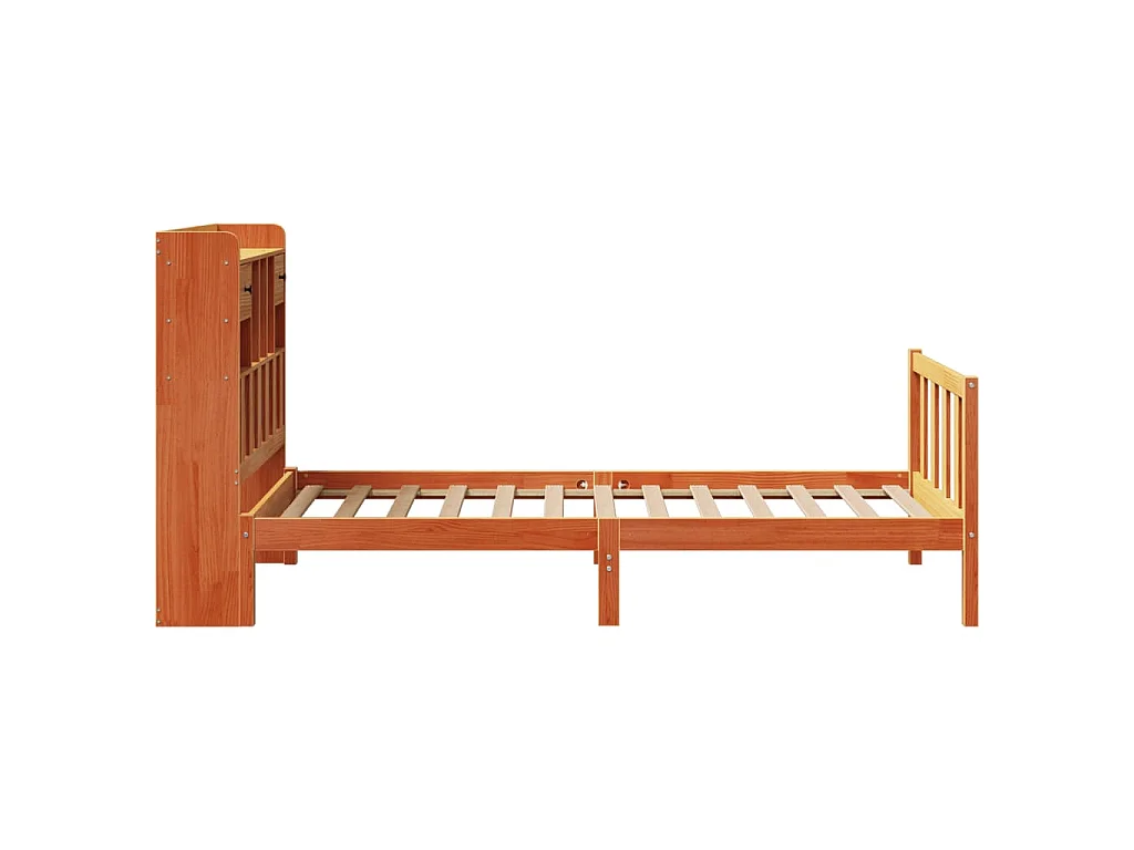 Bed met boekenkast zonder matras grenenhout wasbruin 100x200 cm