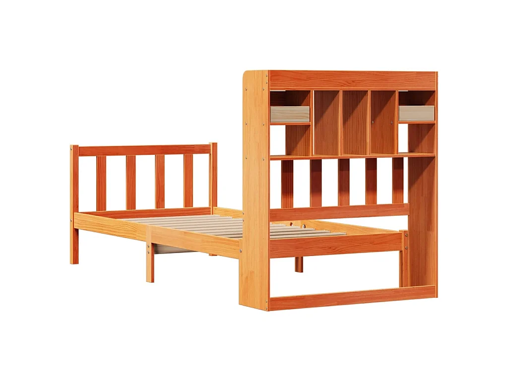 Bed met boekenkast zonder matras grenenhout wasbruin 100x200 cm