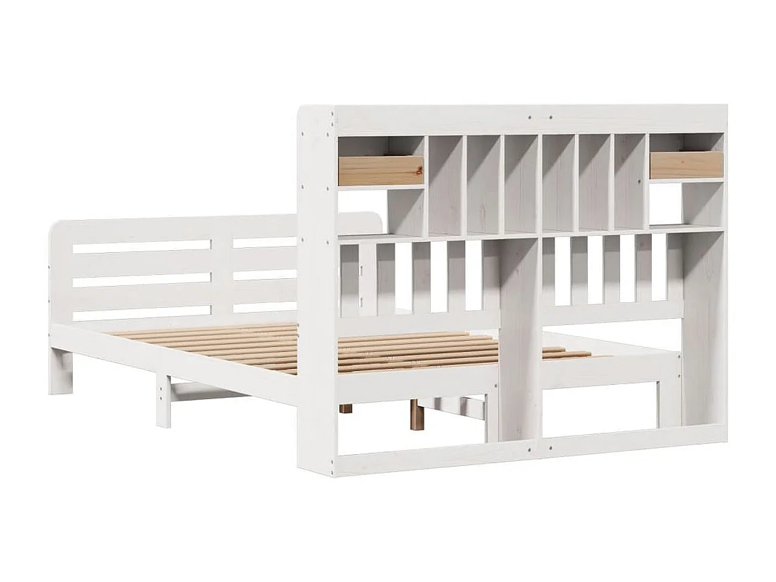 Lit bibliothèque sans matelas blanc 150x200 cm bois pin massif