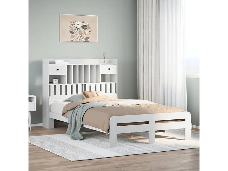 Letto Libreria senza Materasso Bianco 135x190 cm Legno di Pino