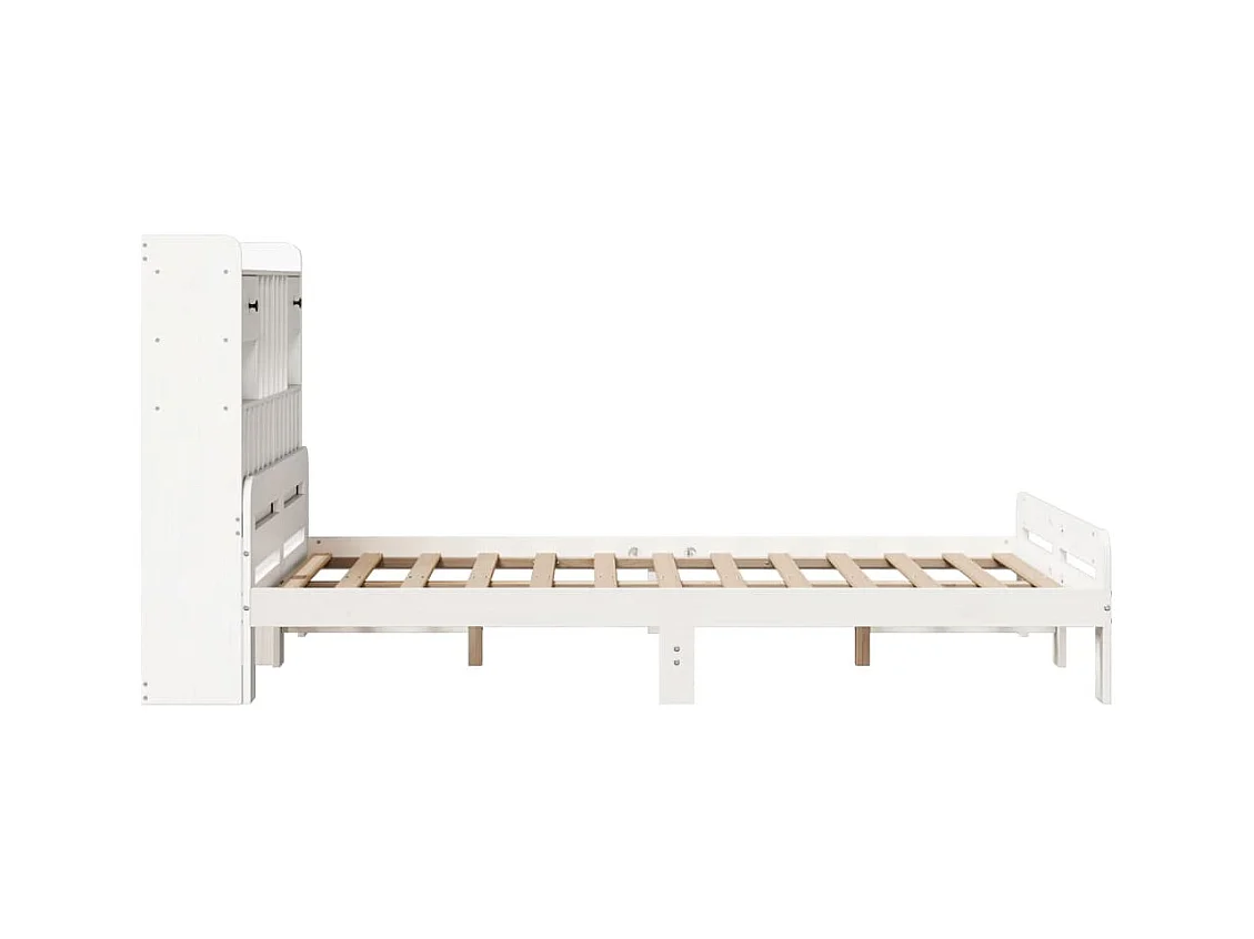 Lit bibliothèque sans matelas blanc 135x190 cm bois pin massif