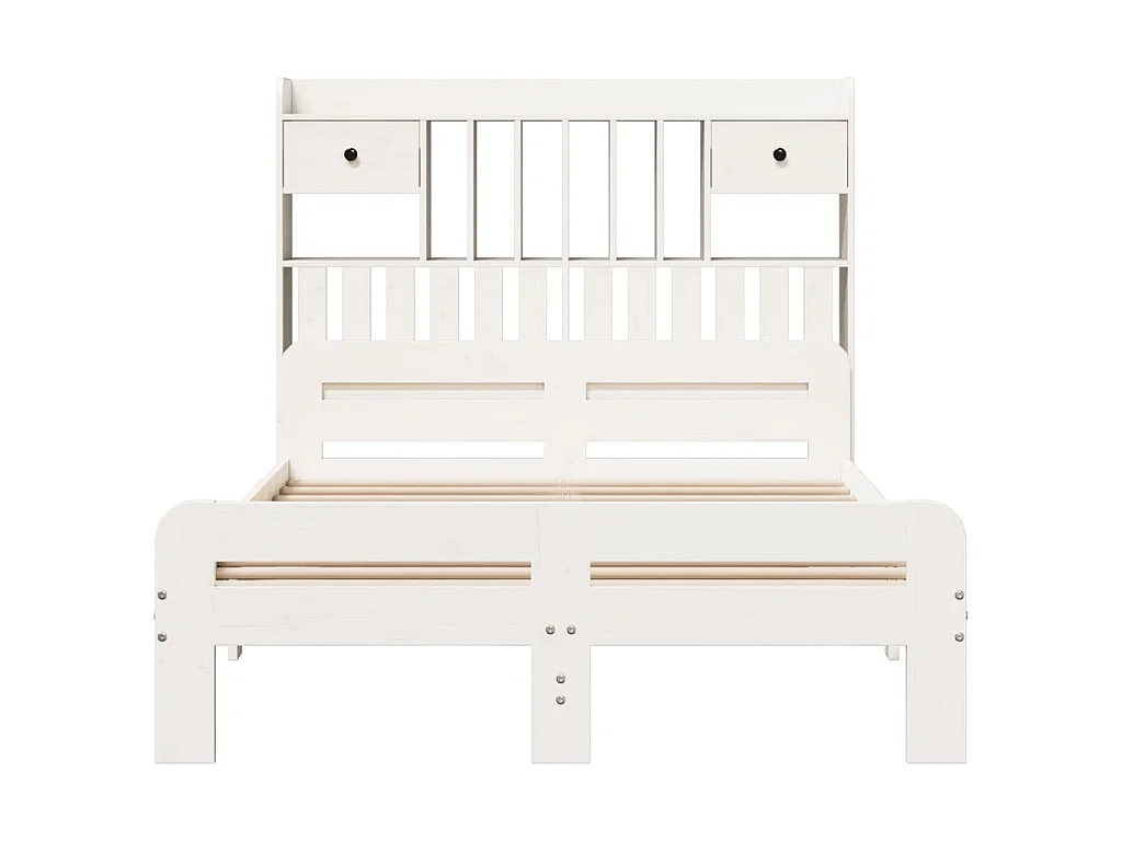 Lit bibliothèque sans matelas blanc 135x190 cm bois pin massif