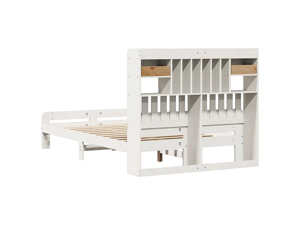 Lit bibliothèque sans matelas blanc 135x190 cm bois pin massif