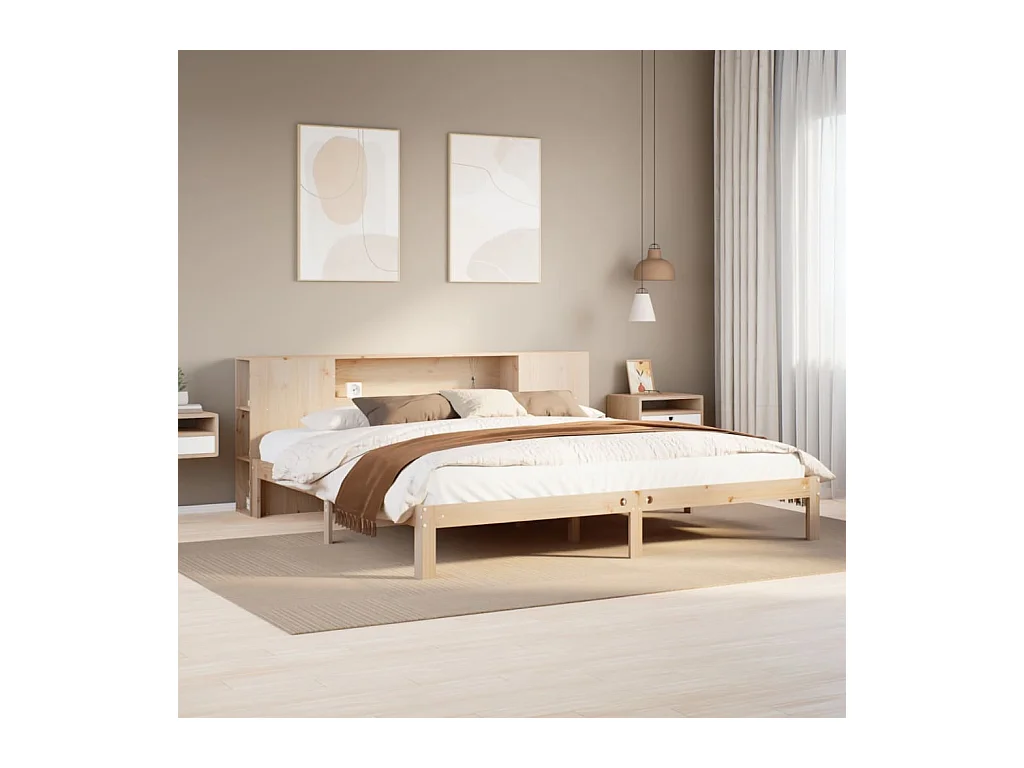 Lit bibliothèque sans matelas 200x200 cm bois massif de pin