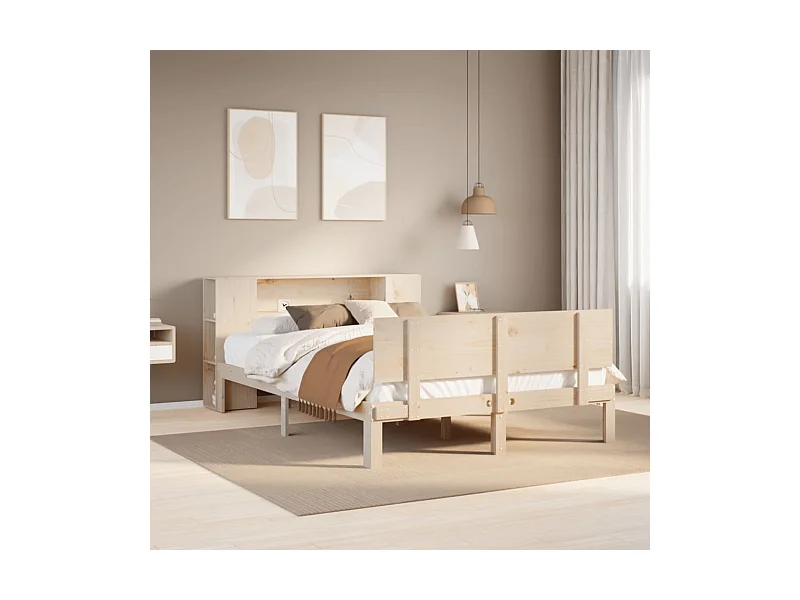 Massivholzbett mit Regal ohne Matratze 140x200 cm Kiefer