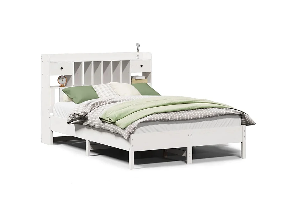 Cama com estante sem colchão 140x200 cm pinho maciço branco