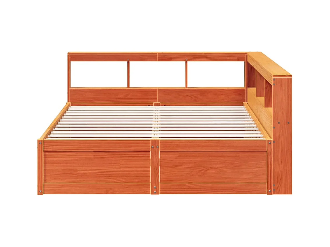 Lit bibliothèque sans matelas cire marron 150x200 cm pin massif