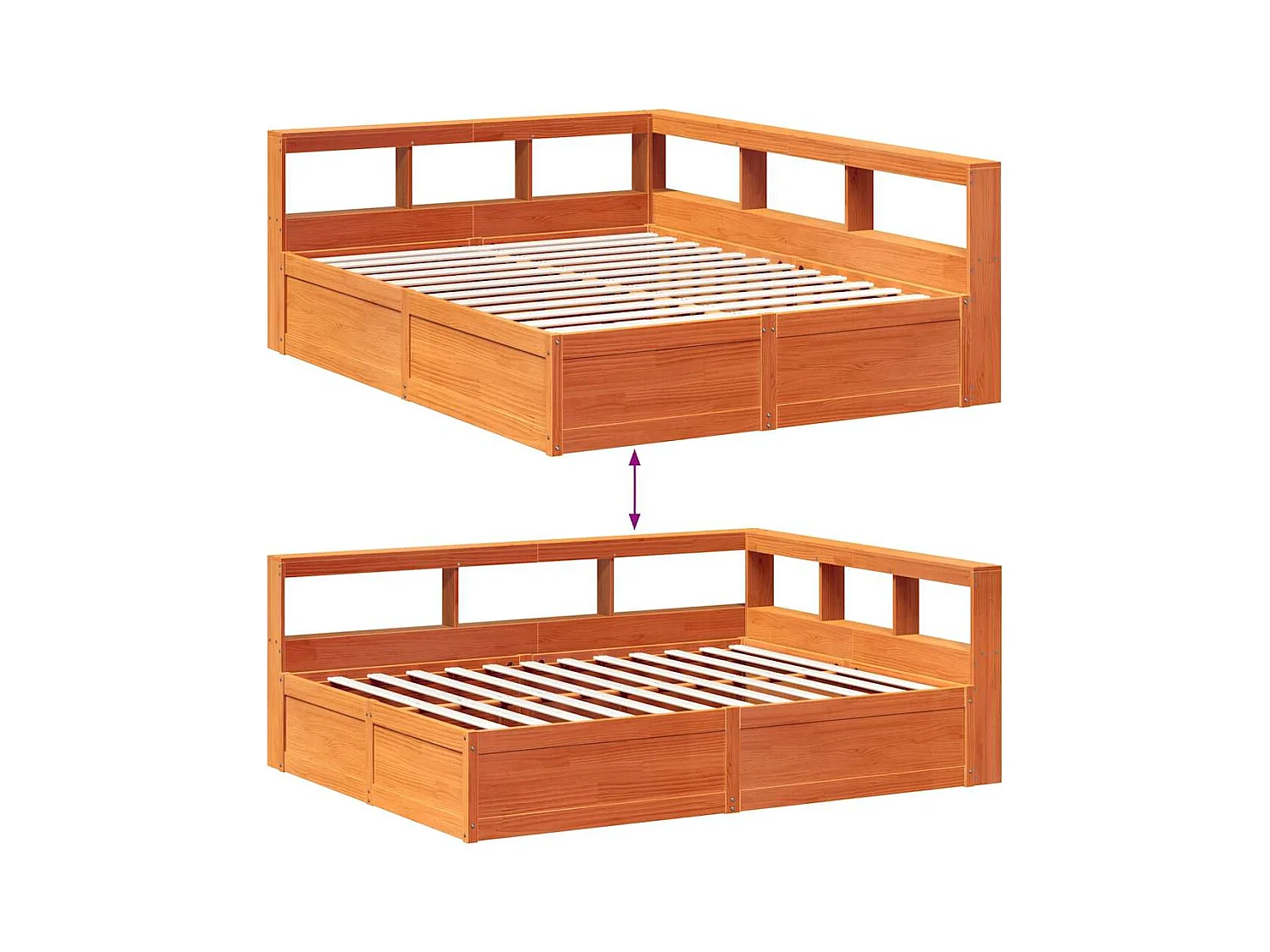 Lit bibliothèque sans matelas cire marron 150x200 cm pin massif