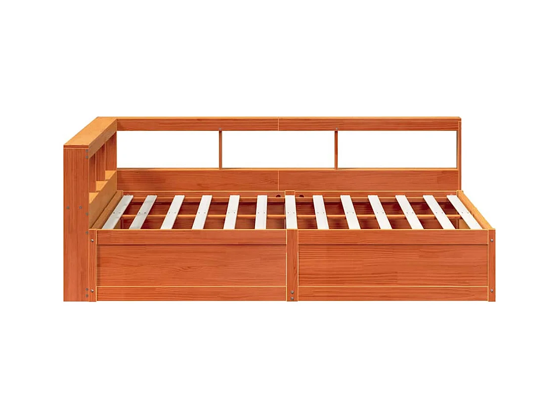 Lit bibliothèque sans matelas cire marron 150x200 cm pin massif