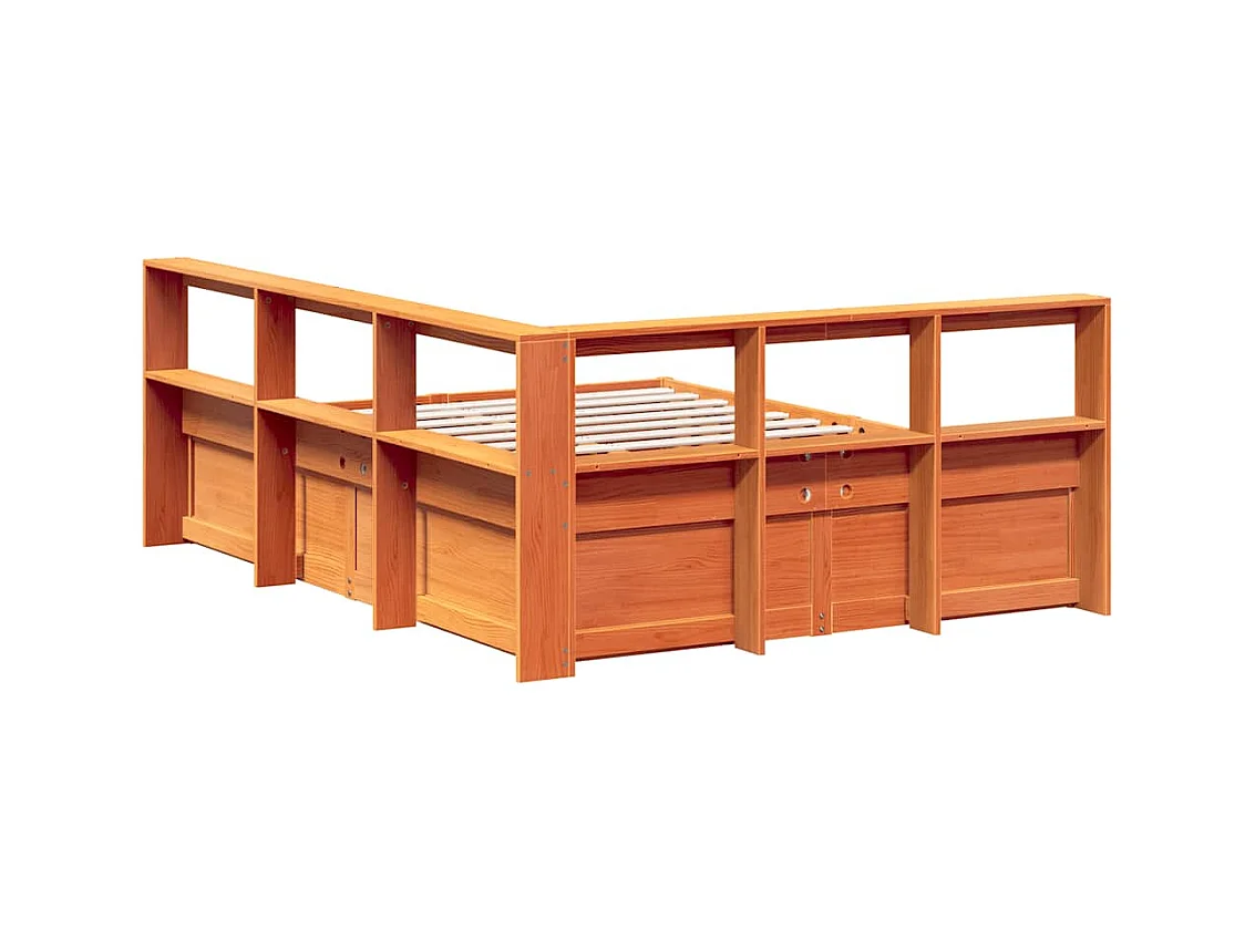 Lit bibliothèque sans matelas cire marron 150x200 cm pin massif